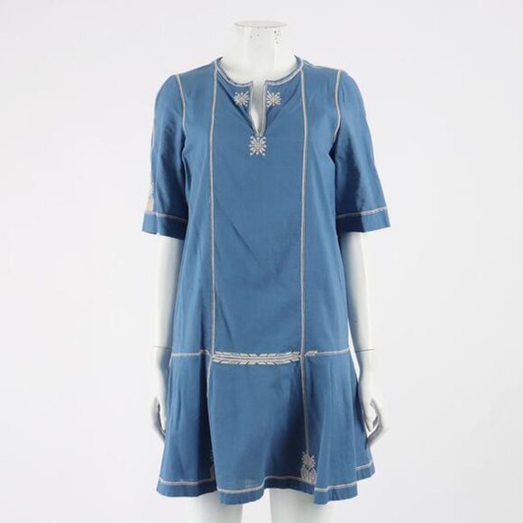 Isabel Marant Étoile Blue Dress with Cream Embroidery - Picture 1 of 5